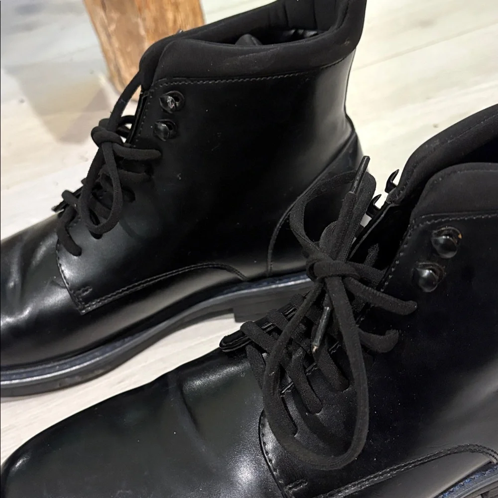 Black Faux Leather High Top Lace Up Boots 9.5